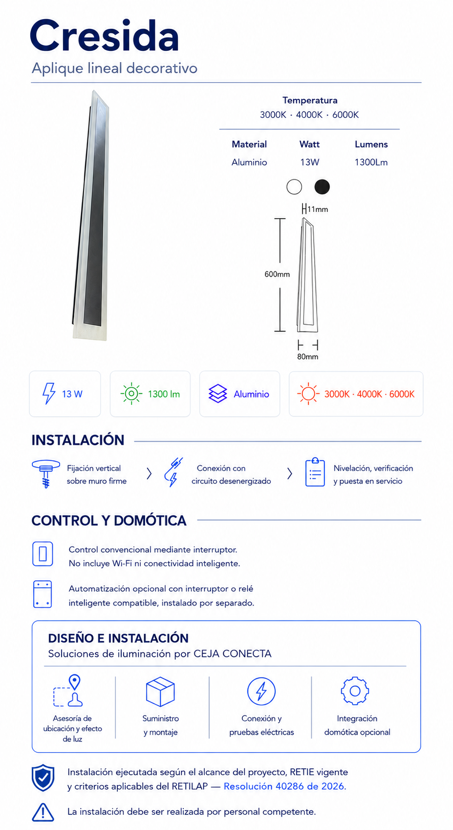 Ficha técnica e instalación de Cresida