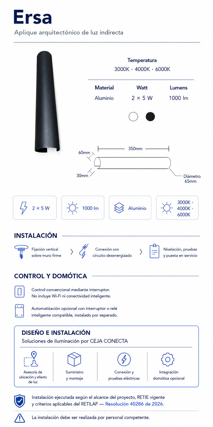 Ficha técnica e instalación de Ersa