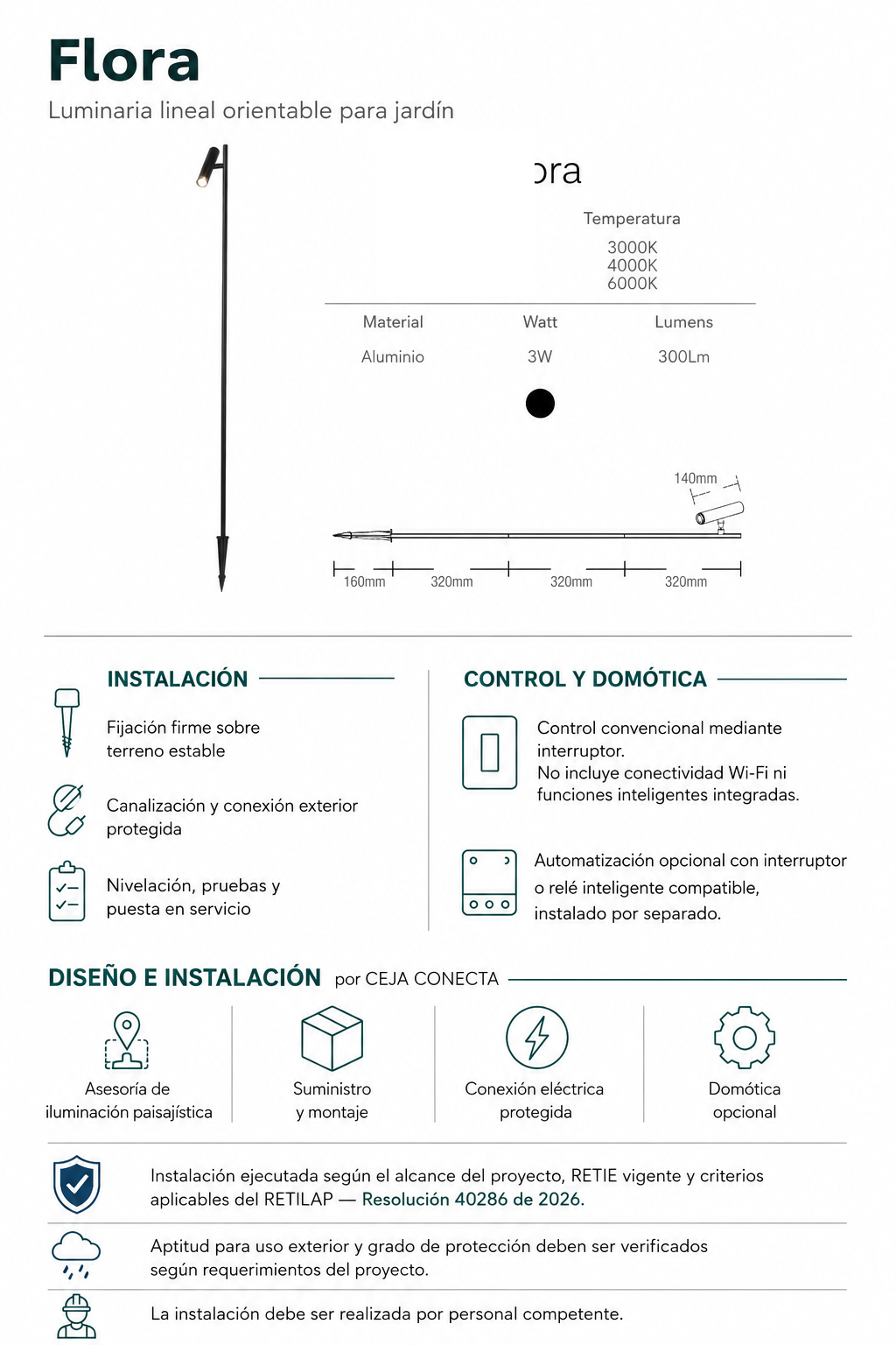Ficha técnica e instalación de Flora