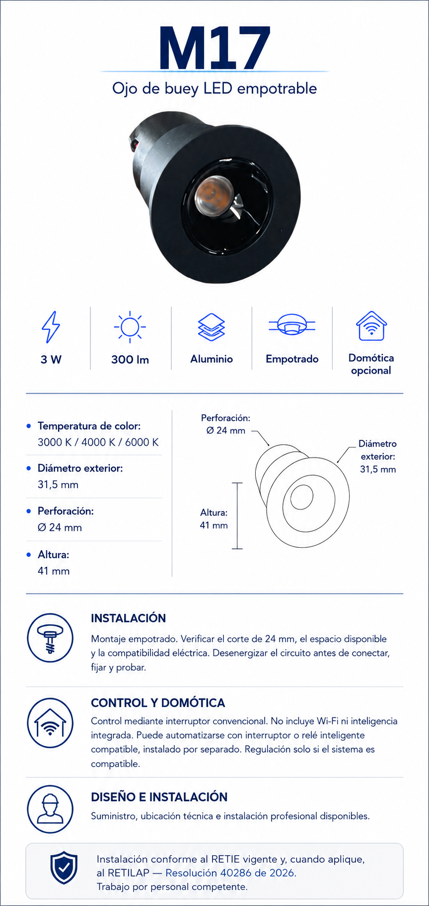Ficha técnica e instalación de M17