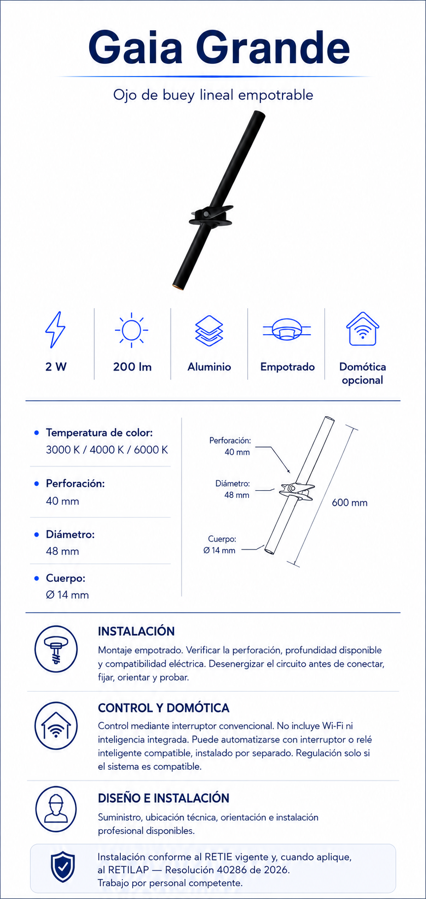 Ficha técnica e instalación de Gaia Grande