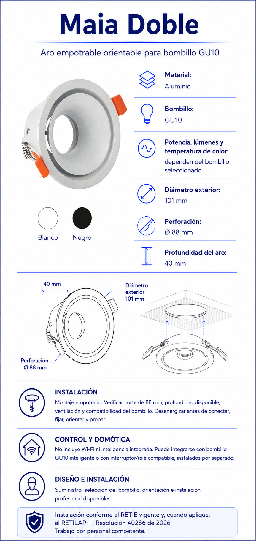 Ficha técnica e instalación de Maia Doble