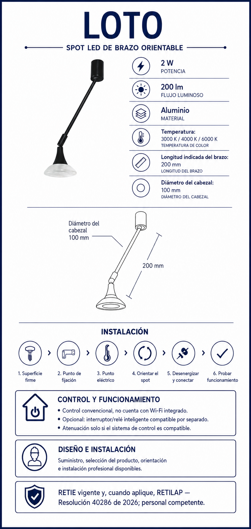 Ficha técnica e instalación de Loto