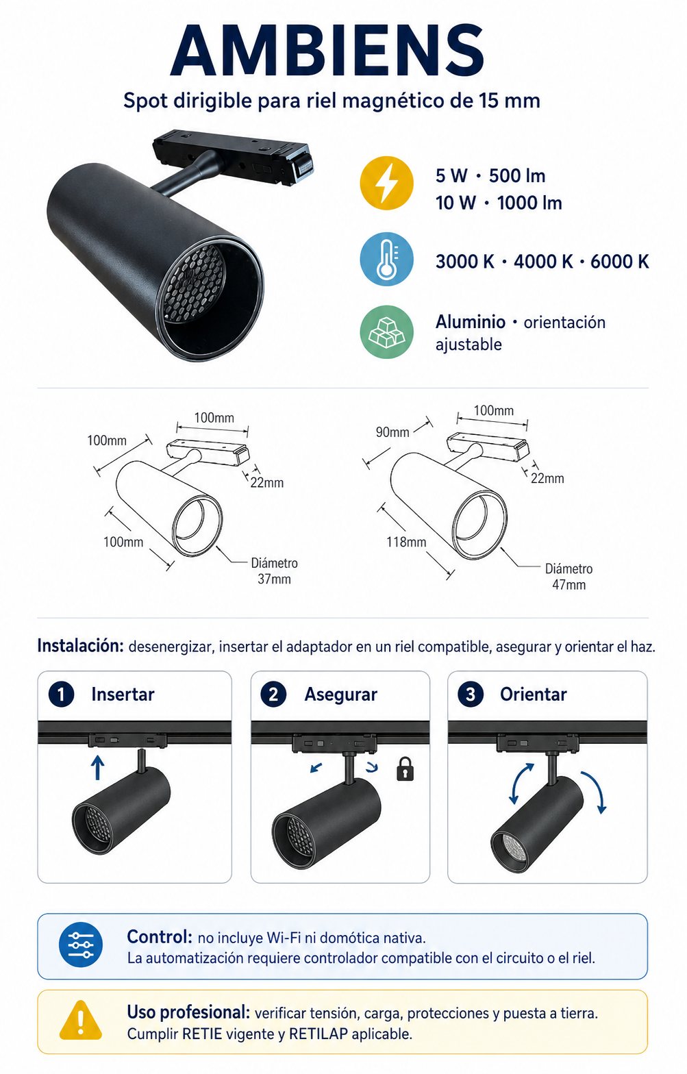 Ficha técnica e instalación de Ambiens