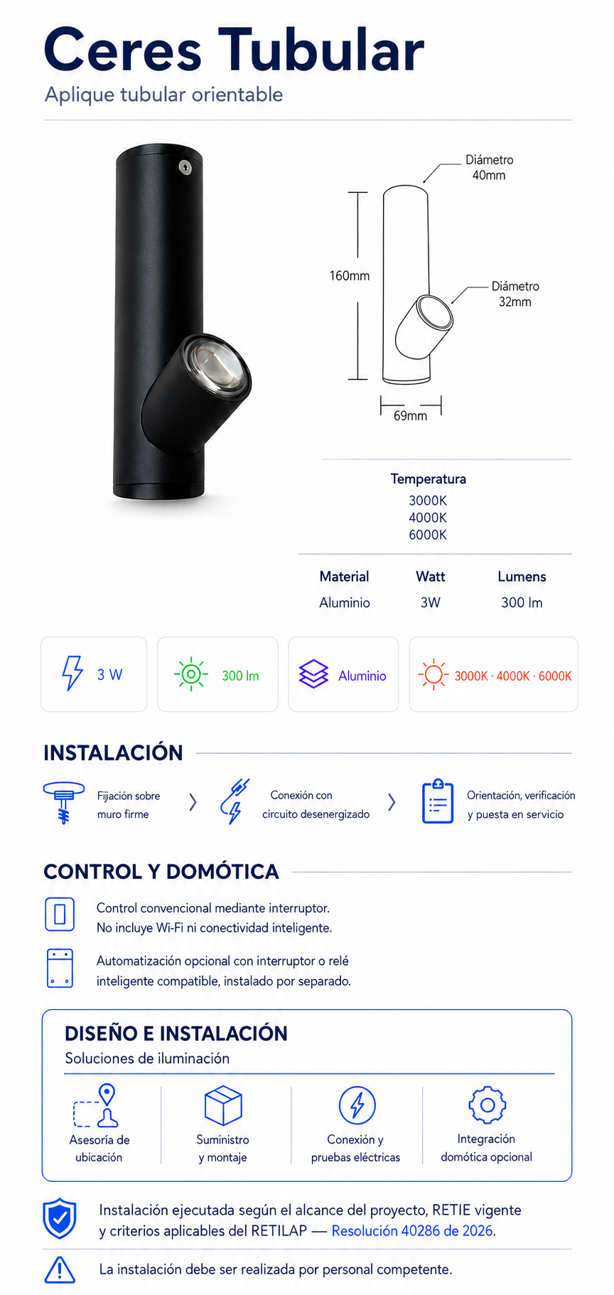 Ficha técnica e instalación de Ceres Tubular