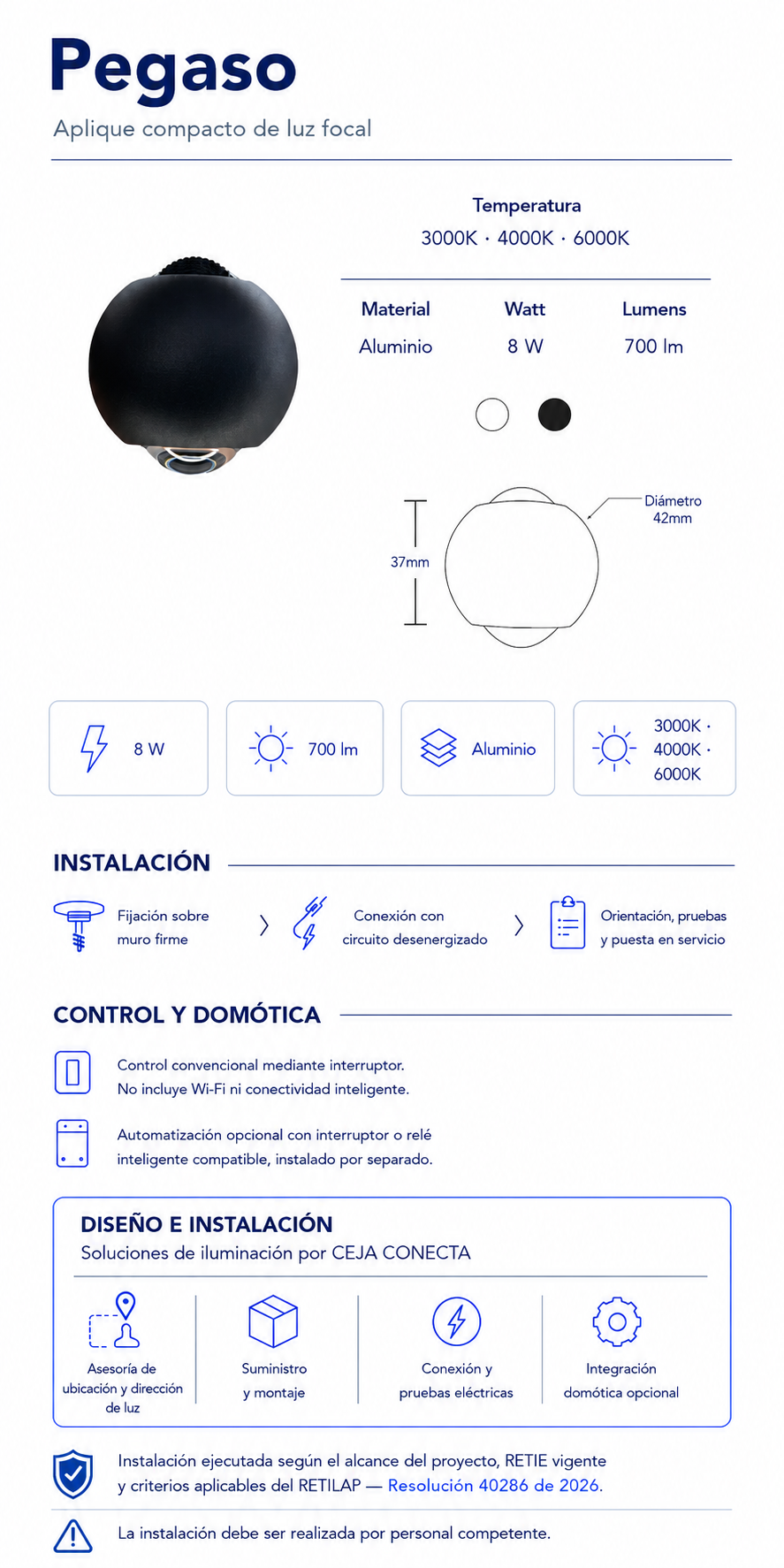 Ficha técnica e instalación de Pegaso