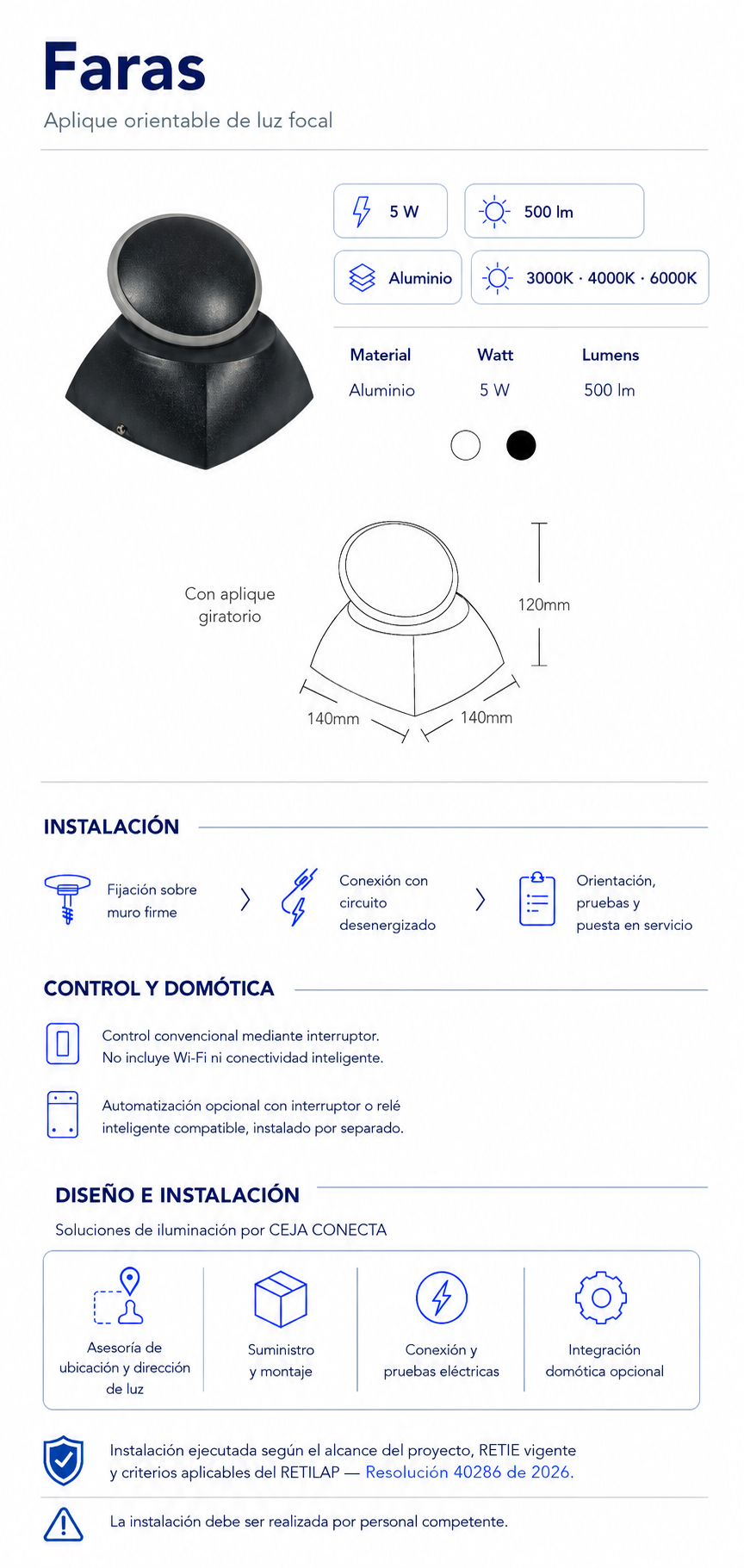 Ficha técnica e instalación de Faras
