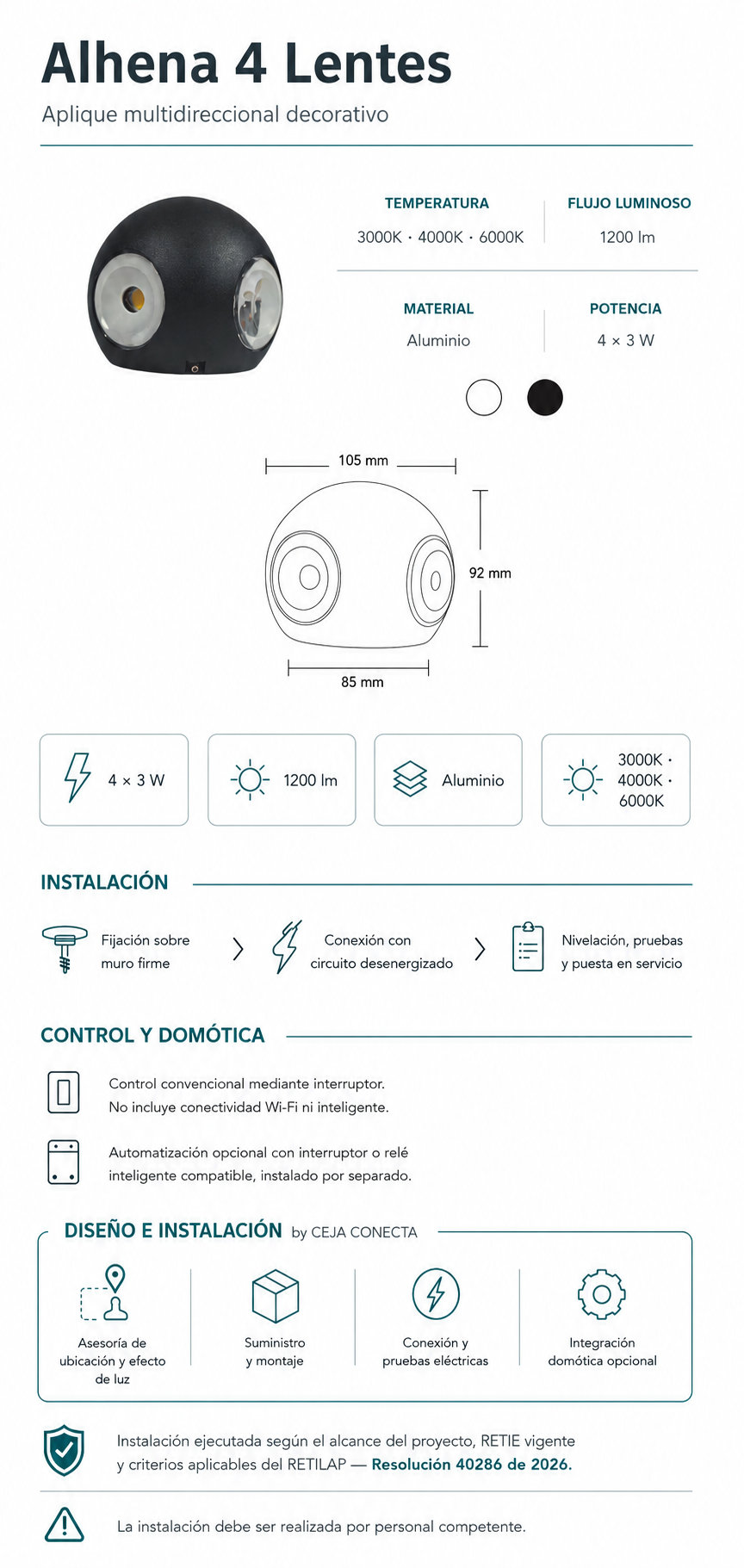 Ficha técnica e instalación de Alhena 4 Lentes