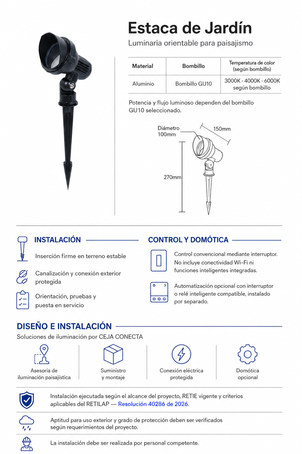 Ficha técnica e instalación de Estaca de Jardín