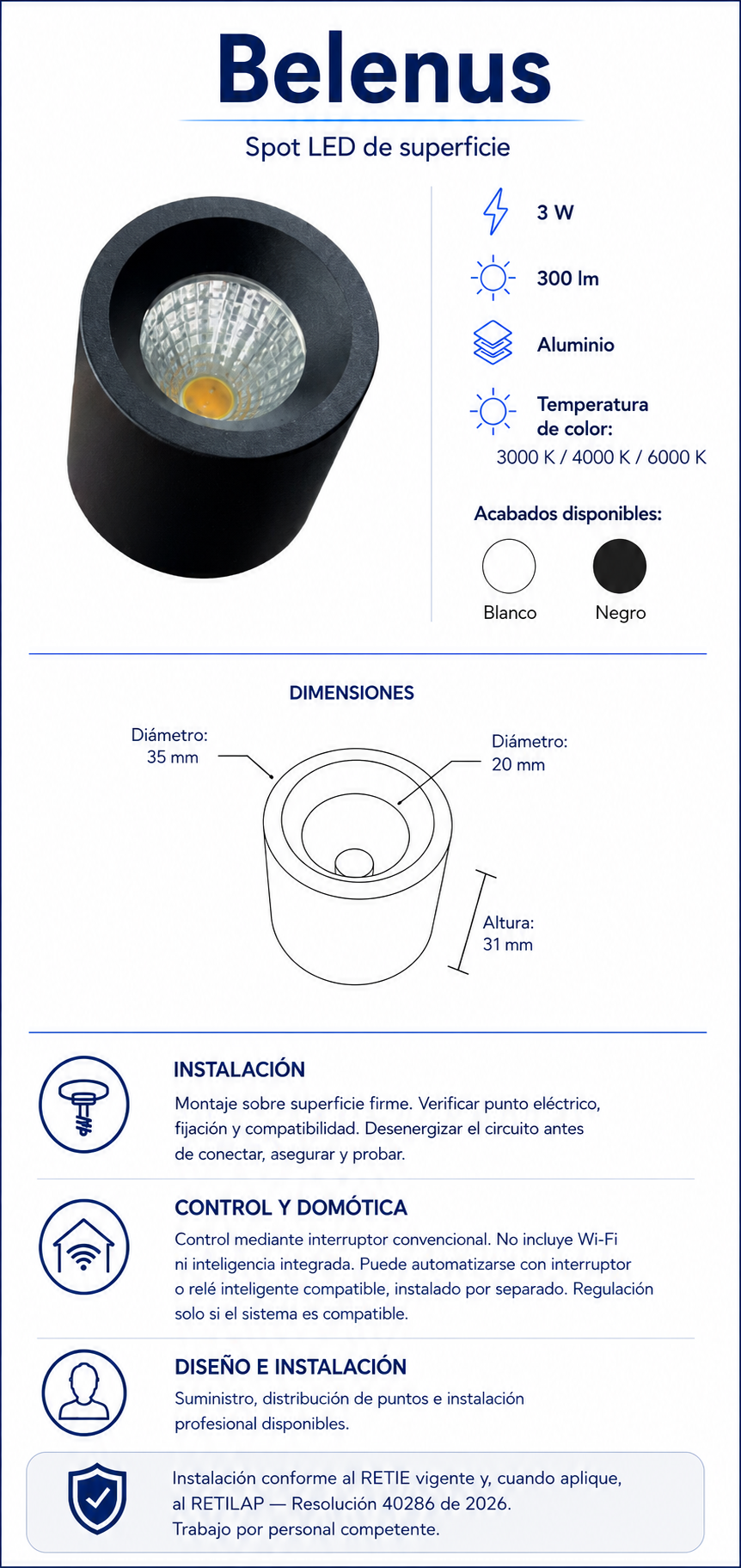 Ficha técnica e instalación de Belenus
