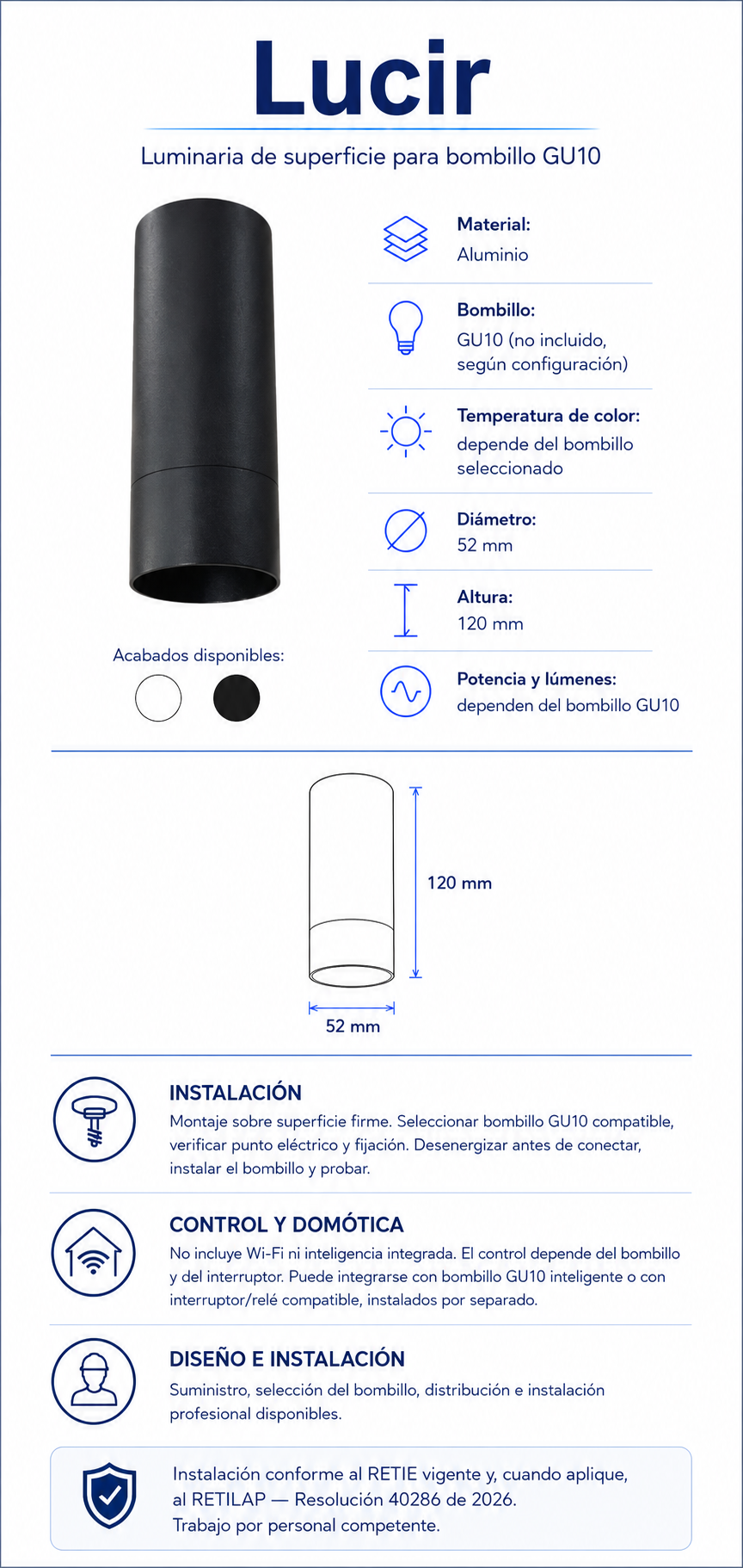 Ficha técnica e instalación de Lucir