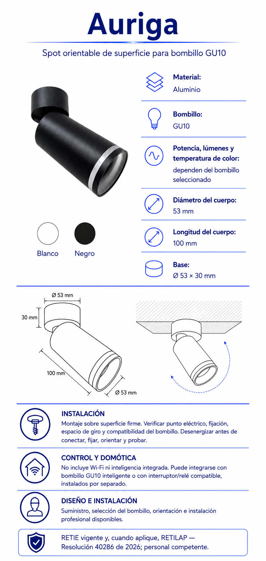 Ficha técnica e instalación de Auriga