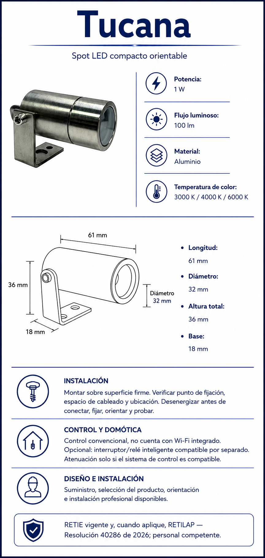 Ficha técnica e instalación de Tucana