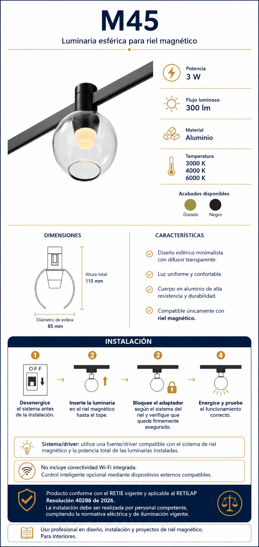 Ficha técnica e instalación de M45