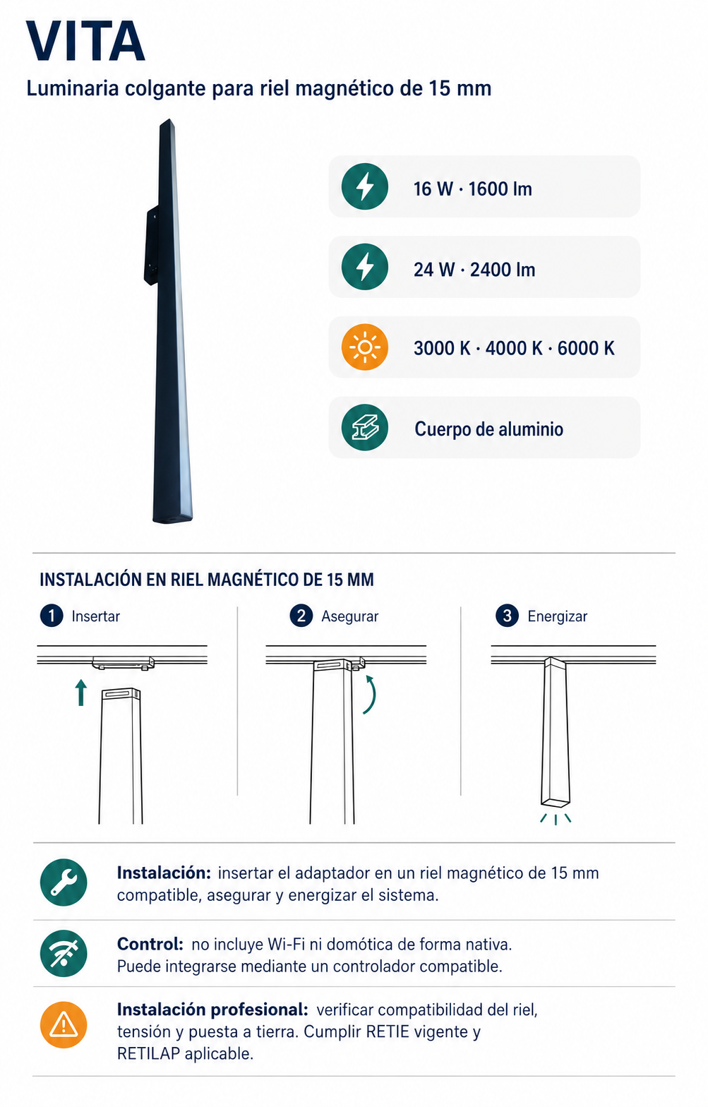 Ficha técnica e instalación de Vita