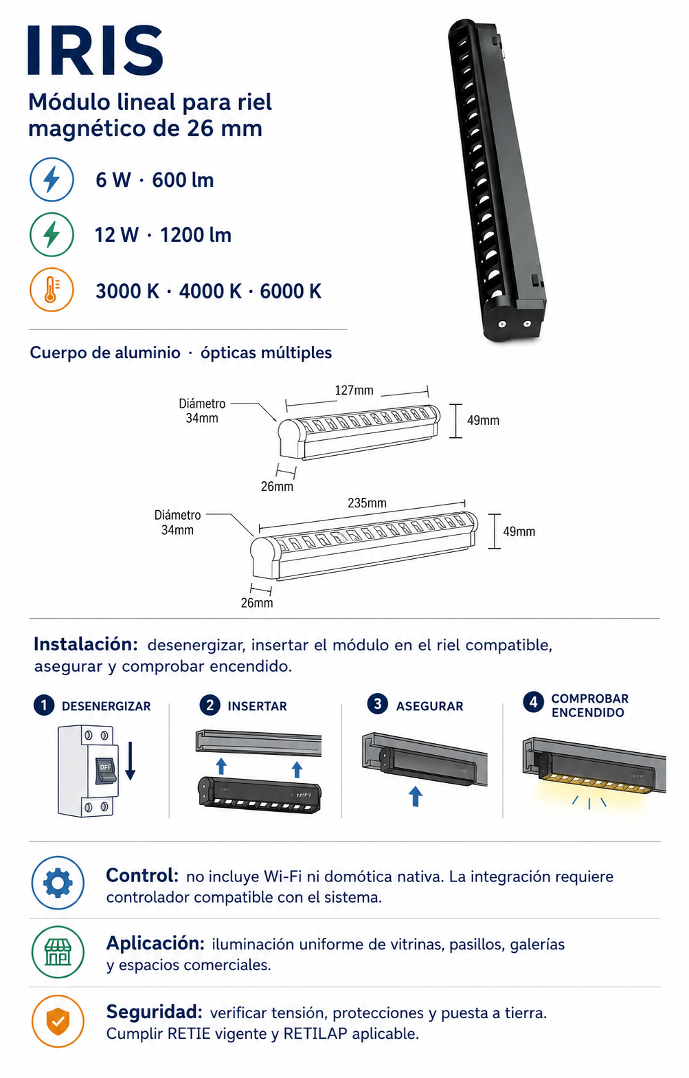Ficha técnica e instalación de Iris
