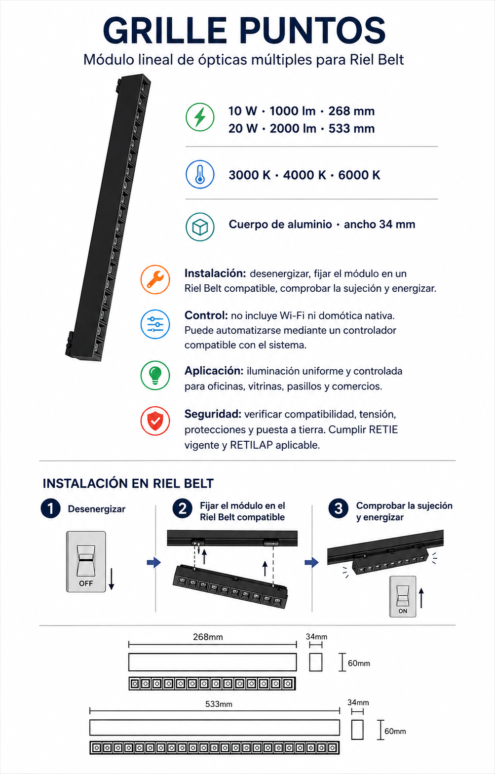 Ficha técnica e instalación de Grille Puntos